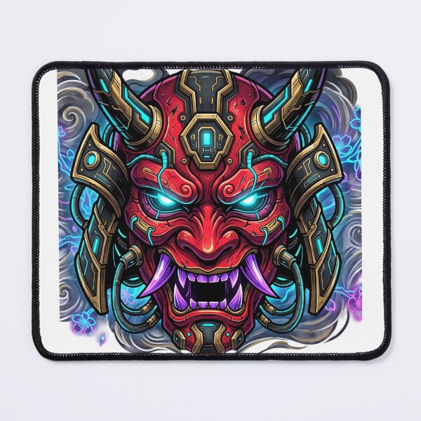 Item preview, Cyber Oni Mask Neon Japanese Streetwear Cyberpunk Demon Art designed and sold by TechNexusPrints.