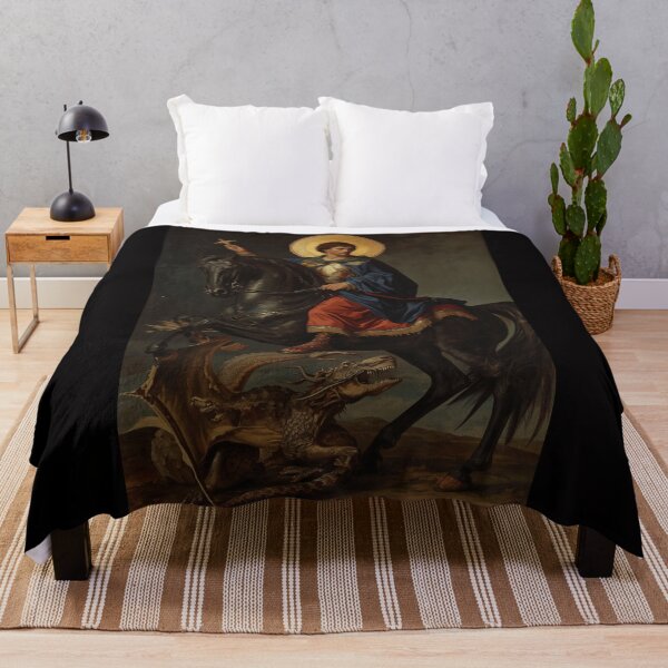 Item preview, Saint George Slaying Dragon Byzantine Gold Leaf Fine Art designed and sold by VintageManiac.