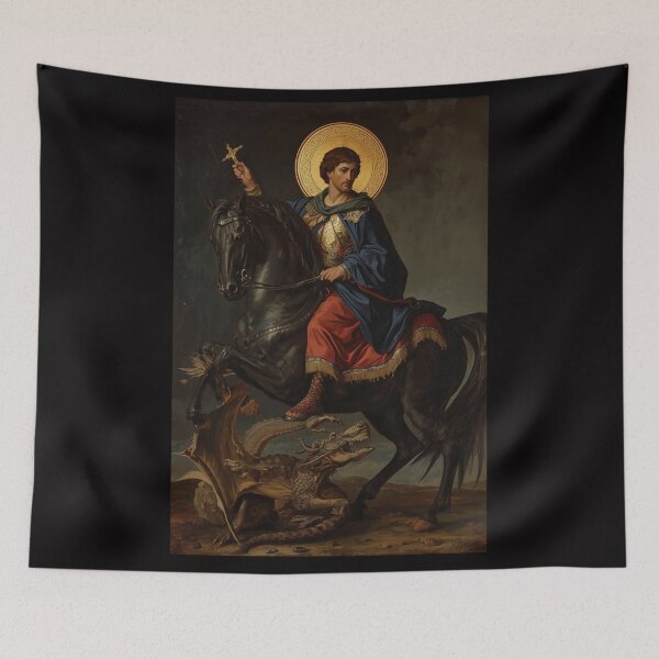 Item preview, Saint George Slaying Dragon Byzantine Gold Leaf Fine Art designed and sold by VintageManiac.