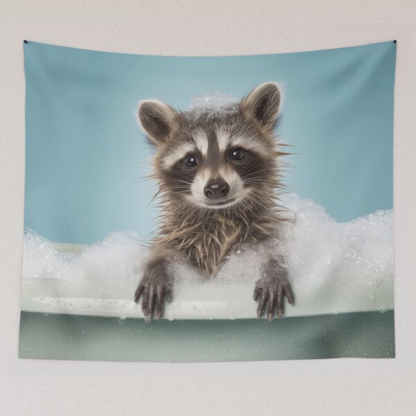 Item preview, Baby Raccoon Bubble Bath Cute Nursery Bathroom Wall Art designed and sold by LazyOwlStore.