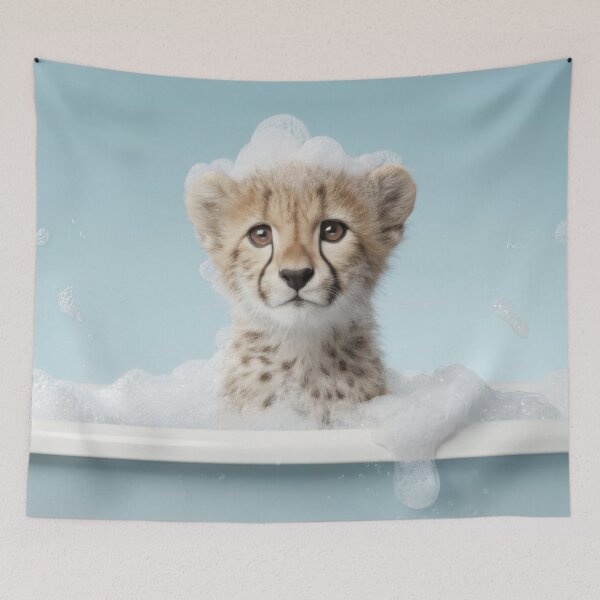 Item preview, Baby Cheetah Bubble Bath Cute Nursery Bathroom Wall Art designed and sold by LazyOwlStore.
