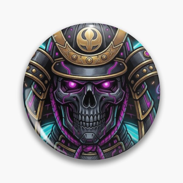 Item preview, Cyber Samurai Skull Neon Japanese Streetwear Mecha Warrior Art designed and sold by TechNexusPrints.