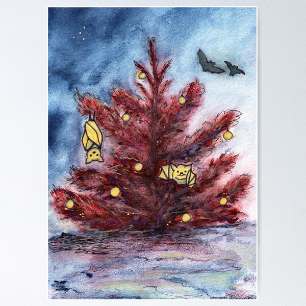 Item preview, Midnight Bats on Red Tree – Red Tree & Flying Bats for Halloween & Christmas designed and sold by TaschArt.