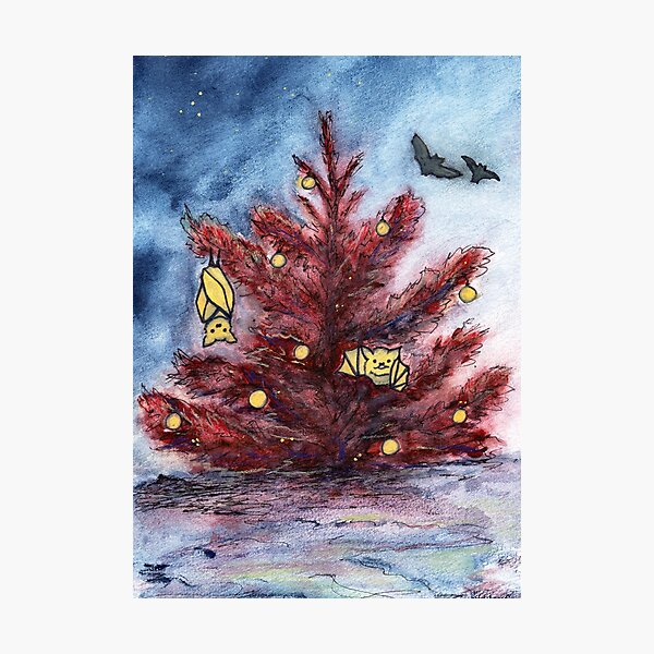 Item preview, Midnight Bats on Red Tree – Red Tree & Flying Bats for Halloween & Christmas designed and sold by TaschArt.