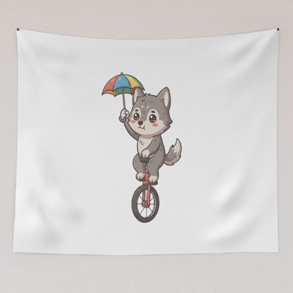 Item preview, Cute Wolf Riding Unicycle Umbrella designed and sold by Ella_Sketch.