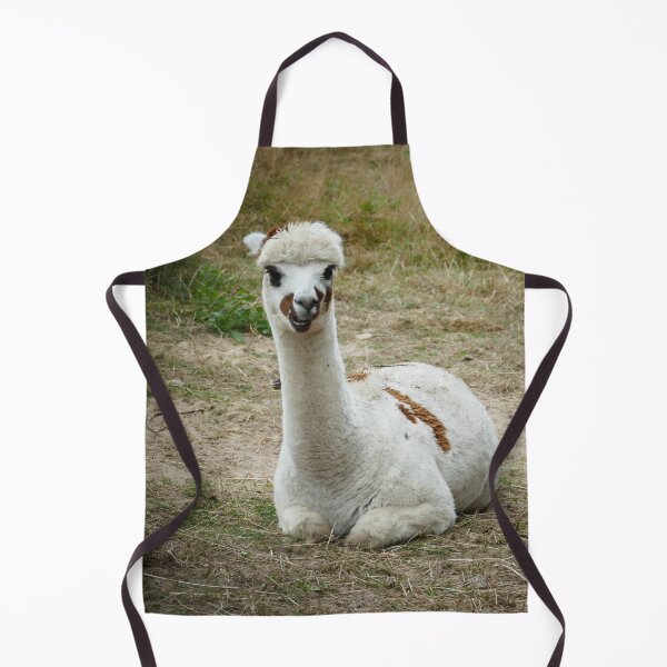 Item preview, White Alpaca with Brown Spots Resting in a Meadow – Cute Farm Animal designed and sold by pixperienz4u.