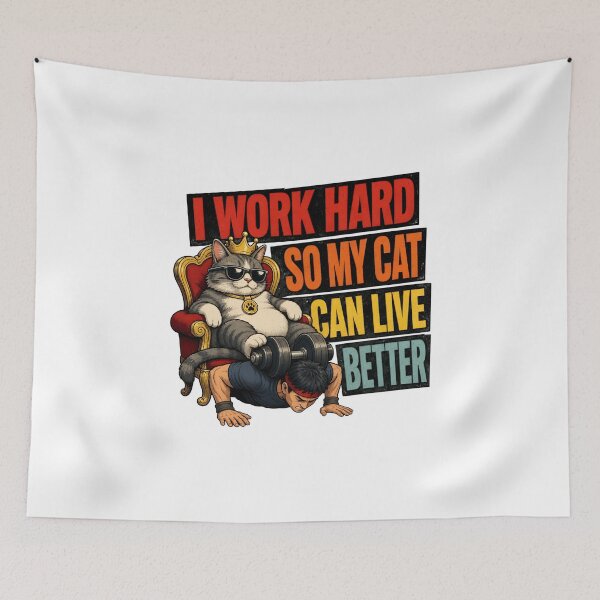 Item preview, I Work Hard So My Cat Can Live Better Retro Cat Lover Fun designed and sold by Dmo3HarkoArt.