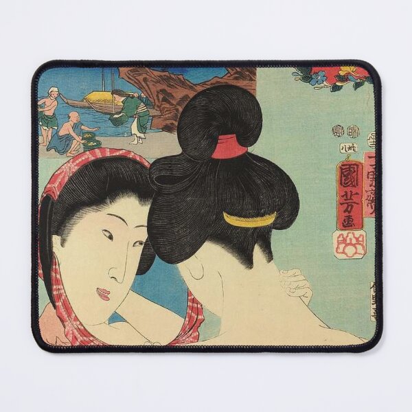 Item preview, Japanese Vintage Ukiyo-e Woman Looking in Mirror with Cat Kuniyoshi Woodblock Print designed and sold by vekotpu.