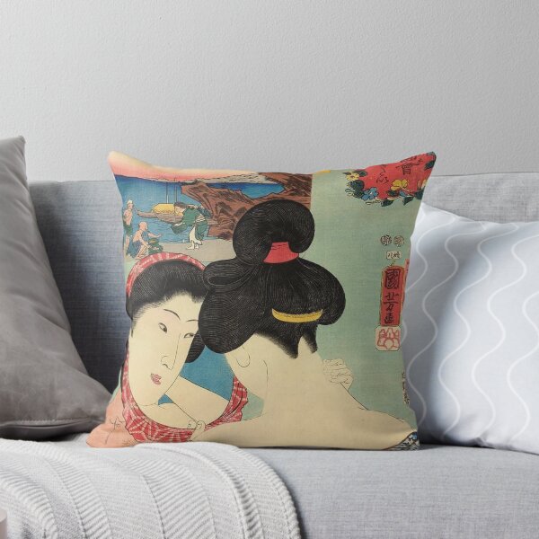 Item preview, Japanese Vintage Ukiyo-e Woman Looking in Mirror with Cat Kuniyoshi Woodblock Print designed and sold by vekotpu.