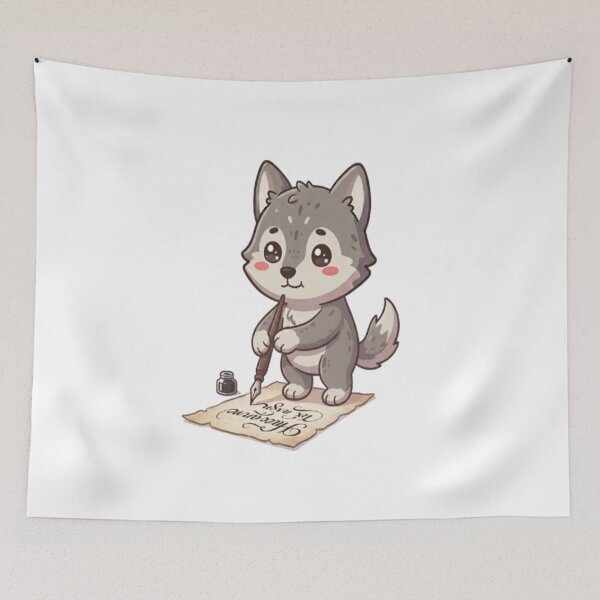 Item preview, Cute Wolf Writing Calligraphy Letter designed and sold by Ella_Sketch.