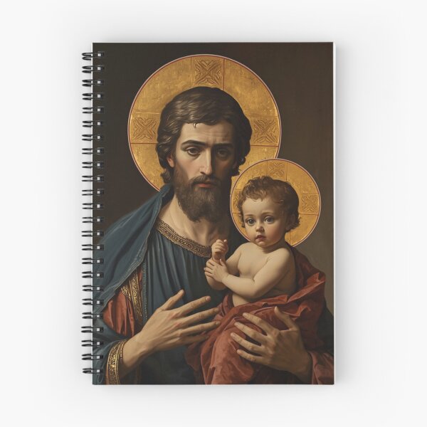 Item preview, Saint Joseph with Child Jesus Gold Leaf Sacred Art designed and sold by VintageManiac.