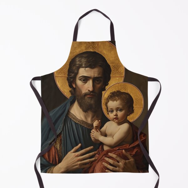 Item preview, Saint Joseph with Child Jesus Gold Leaf Sacred Art designed and sold by VintageManiac.