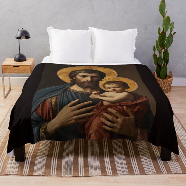 Item preview, Saint Joseph with Child Jesus Gold Leaf Sacred Art designed and sold by VintageManiac.