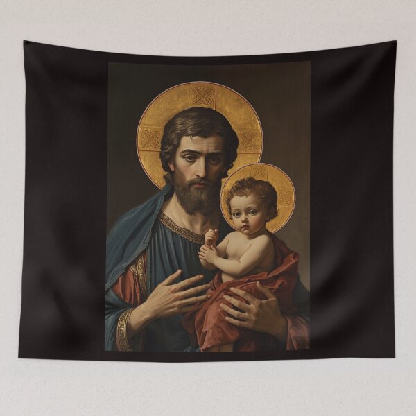 Item preview, Saint Joseph with Child Jesus Gold Leaf Sacred Art designed and sold by VintageManiac.