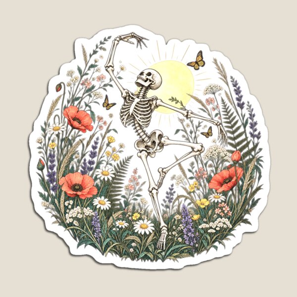 Item preview, Funny Dancing Halloween Skeleton Wildflower Art designed and sold by elderberry.