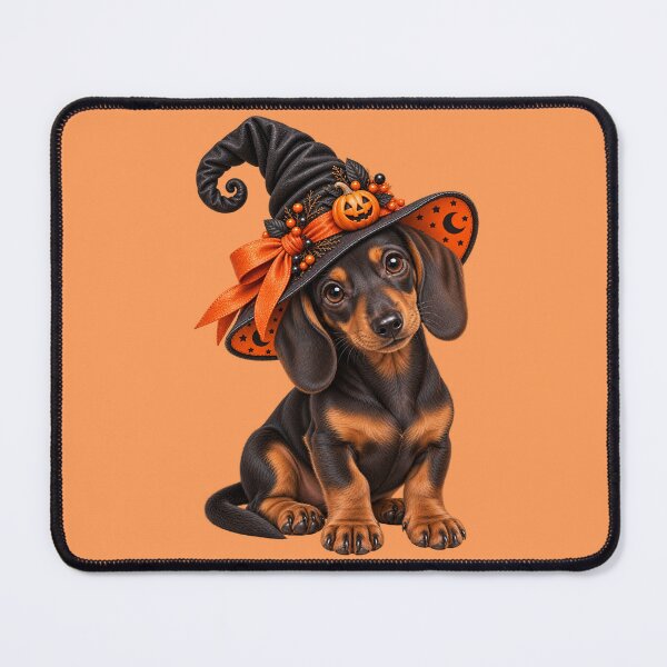 Item preview, Cute Dachshund Witch with Pumpkin Hat and Halloween Magic designed and sold by MythicMood.