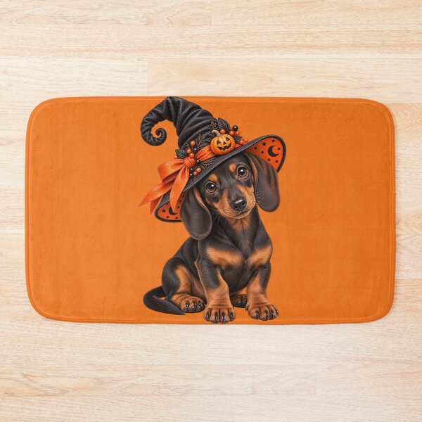 Item preview, Cute Dachshund Witch with Pumpkin Hat and Halloween Magic designed and sold by MythicMood.