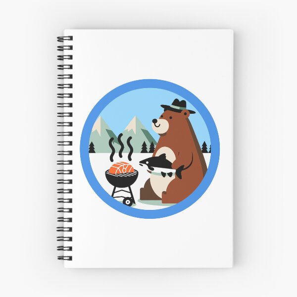 Item preview, Dapper Bear Grilling Salmon Mountain Badge designed and sold by Heaton-B-Design.