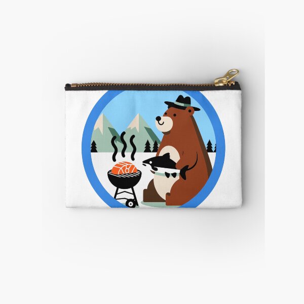 Item preview, Dapper Bear Grilling Salmon Mountain Badge designed and sold by Heaton-B-Design.