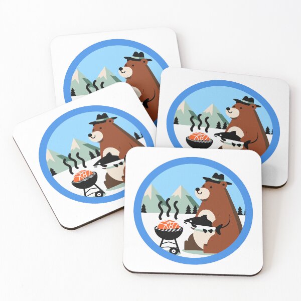Item preview, Dapper Bear Grilling Salmon Mountain Badge designed and sold by Heaton-B-Design.