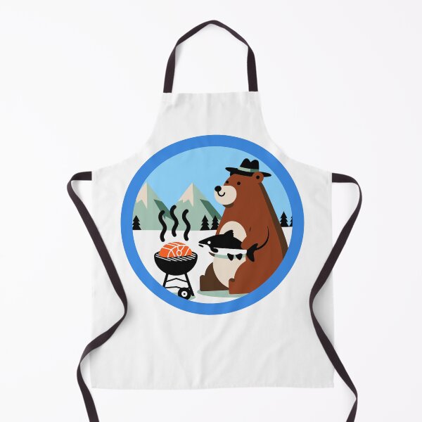 Item preview, Dapper Bear Grilling Salmon Mountain Badge designed and sold by Heaton-B-Design.