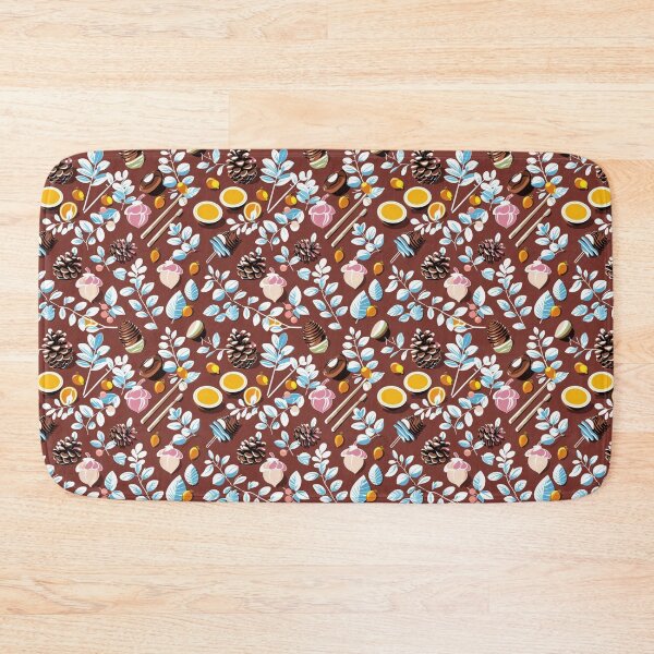 Item preview, Colorful seamless pattern of leaves and nature on a terracotta backdrop designed and sold by MiraCleAI.