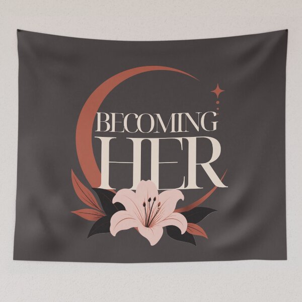 Item preview, Becoming Her Feminine Growth Self Love Quote designed and sold by CosmicQuietStudio.