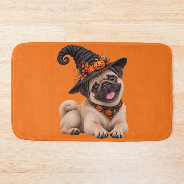 Item preview, Cute Pug Witch with Pumpkin Hat and Halloween Bandana designed and sold by MythicMood.