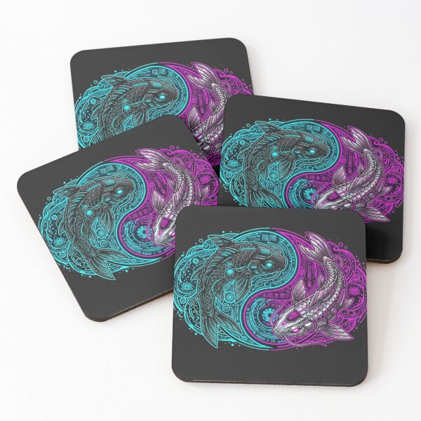 Item preview, Cyber Koi Yin Yang Neon Japanese Streetwear Mecha Fish Art designed and sold by TechNexusPrints.
