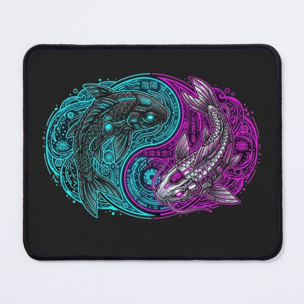 Item preview, Cyber Koi Yin Yang Neon Japanese Streetwear Mecha Fish Art designed and sold by TechNexusPrints.