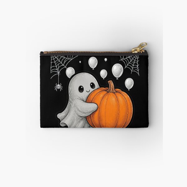 Item preview, Cute Ghost Hugging Pumpkin Halloween Kawaii Ghost with Spider Web designed and sold by HealingEraInk.