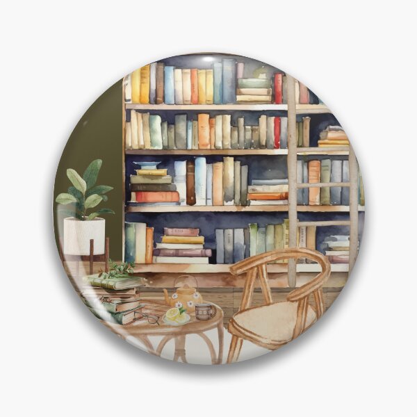 Artikelvorschau, Aquarell-Interior-Kunst: Gemütliche Bibliothek und Leseecke entworfen und verkauft von HBBS DESIGNS.