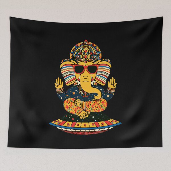 Item preview, Cool Elephant Blessing Pose Black Shirt UFO Contemporary Pop Art designed and sold by PANNARUK THAILAND.