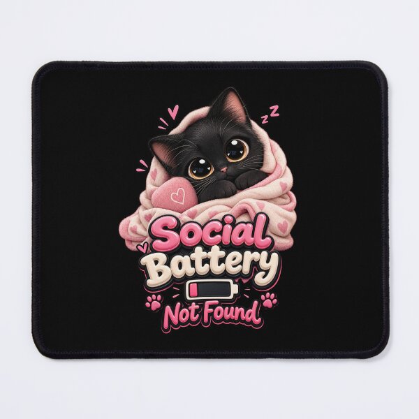 Item preview, Social Battery Not Found – Cute Black Cat Wrapped in Cozy Pink Blanket | Funny Introvert Cat Lover Gift designed and sold by Shuvra Gain.