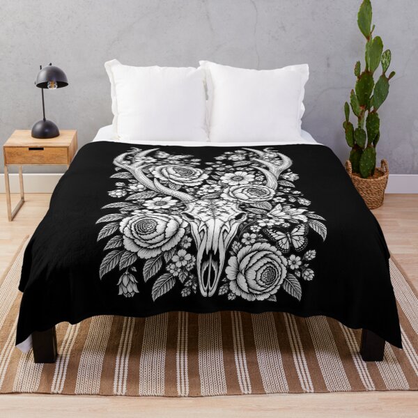 Item preview, Gothic Floral Skull – Black & White Antler Vector designed and sold by Lyannaadesign.