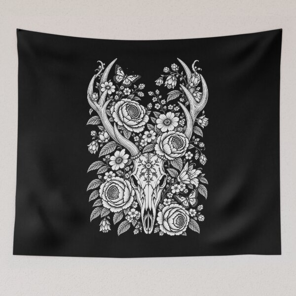 Item preview, Gothic Floral Skull – Black & White Antler Vector designed and sold by Lyannaadesign.