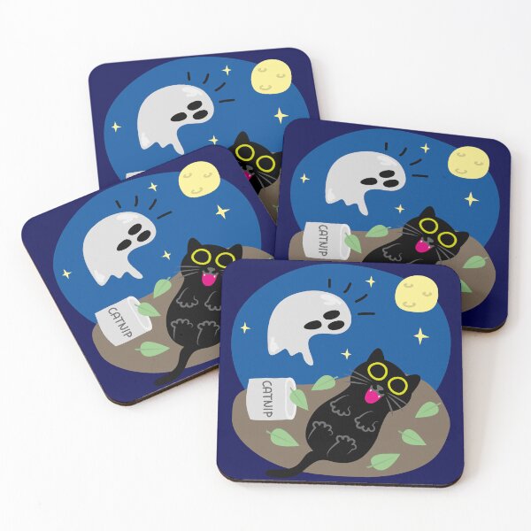 Item preview, Funny Halloween Cat - Catnip High Black Cat And Scared Ghost designed and sold by fishdesigns.