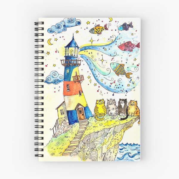 Item preview, The Magic Lighthouse and the Flying Fish | Whimsical Illustrated Print designed and sold by TrazosDelSurArt.