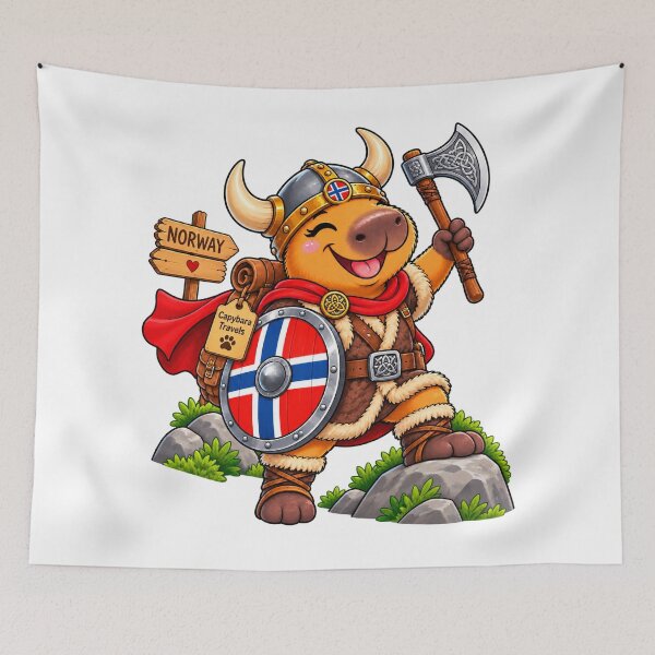 Item preview, Cute Viking Capybara in Norway – Nordic Adventure designed and sold by CapybaraTravels.