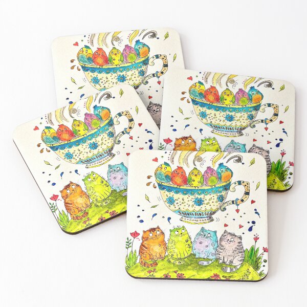 Item preview, Whimsical Giant Teacup & Cats Art Print | Storybook Watercolor designed and sold by TrazosDelSurArt.