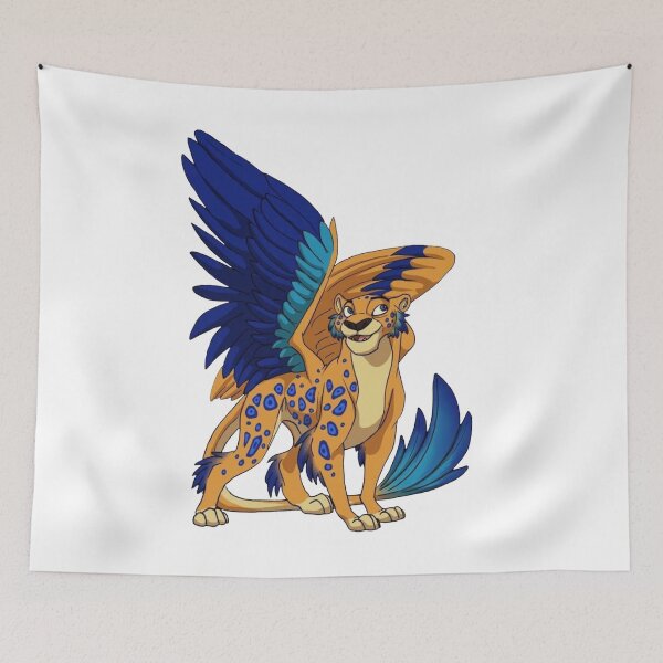 Item preview, Winged Cheetah Fantasy Creature – Blue and Orange Mythical Cat Illustration designed and sold by 4U---Store.