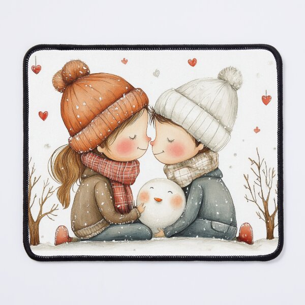Item preview, Two joyous children embrace in a winter wonderland designed and sold by MiraCleAI.