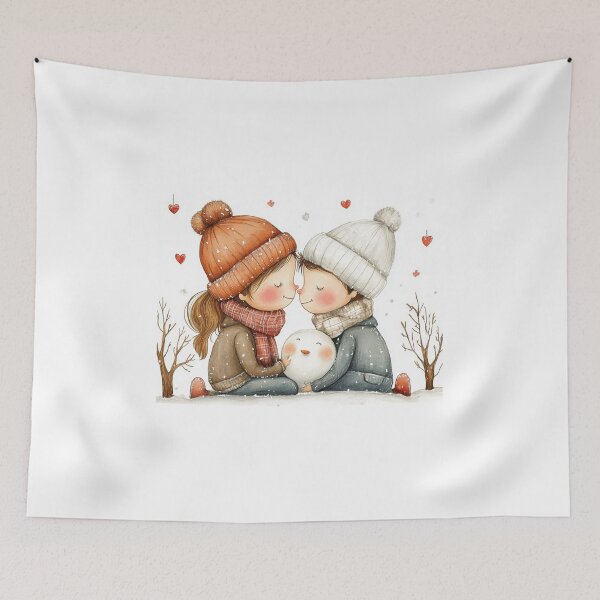 Item preview, Two joyous children embrace in a winter wonderland designed and sold by MiraCleAI.