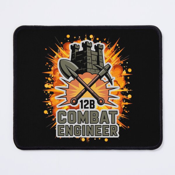 Item preview, 12B Combat Engineer — Castle Tower Emblem with Shovel, Pickaxe, and Massive Explosion U.S. Army MOS Graphic White Outline designed and sold by GFamilyC.