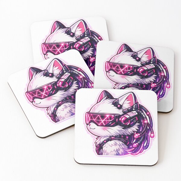 Item preview, Cyberpunk Neon Pink White Cat - VR Visor Gamer Anime Kitten Sticker designed and sold by CyberPaws Art.
