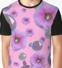 PINK-PURPLE FLOATING HOLLYHOCKS & SOAP BUBBLES Graphic T-Shirt