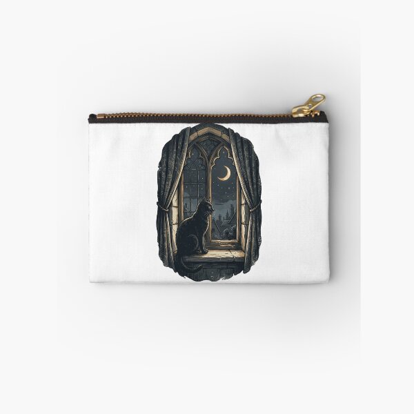 Item preview, Gothic Black Cat Gothic Arch Window Night Sky Illustration designed and sold by mood-draftsman.