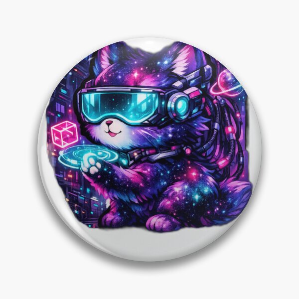 Item preview, Cosmic Cyberpunk Space Cat - Galaxy VR Goggles Hologram Kitten Sticker designed and sold by CyberPaws Art.