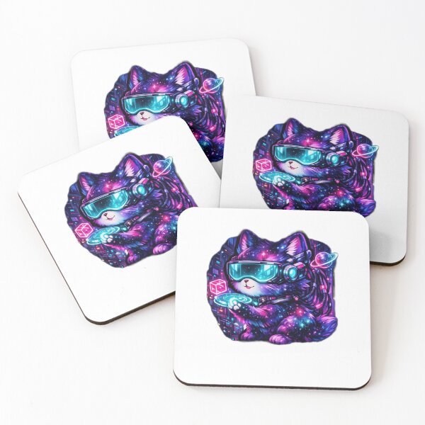 Item preview, Cosmic Cyberpunk Space Cat - Galaxy VR Goggles Hologram Kitten Sticker designed and sold by CyberPaws Art.