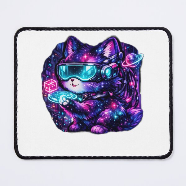Item preview, Cosmic Cyberpunk Space Cat - Galaxy VR Goggles Hologram Kitten Sticker designed and sold by CyberPaws Art.